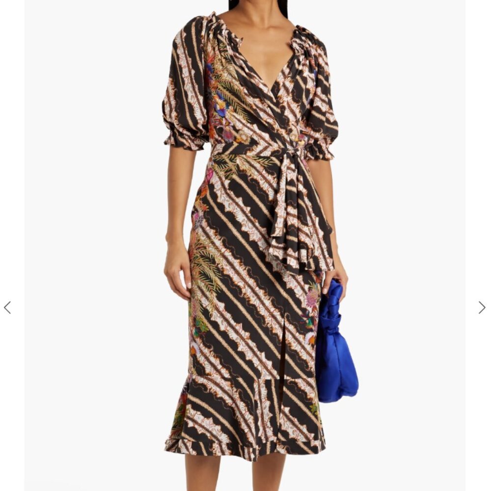 Olivia Wrap-Effect Printed Silk Crepe de Chine Midi Dress from SALONI